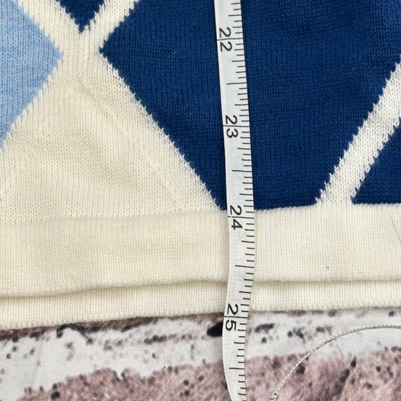 Tommy Hilfiger Womens Argyle V Neck Sweater Cream Blue L/G 100% Pima Cotton - Picture 10 of 12